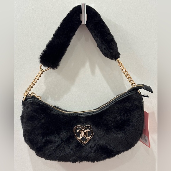 NWT Juicy Couture Lets Get Cozy Chic Black Faux Fur Shoulder Bag in liquorice - Picture 1 of 8